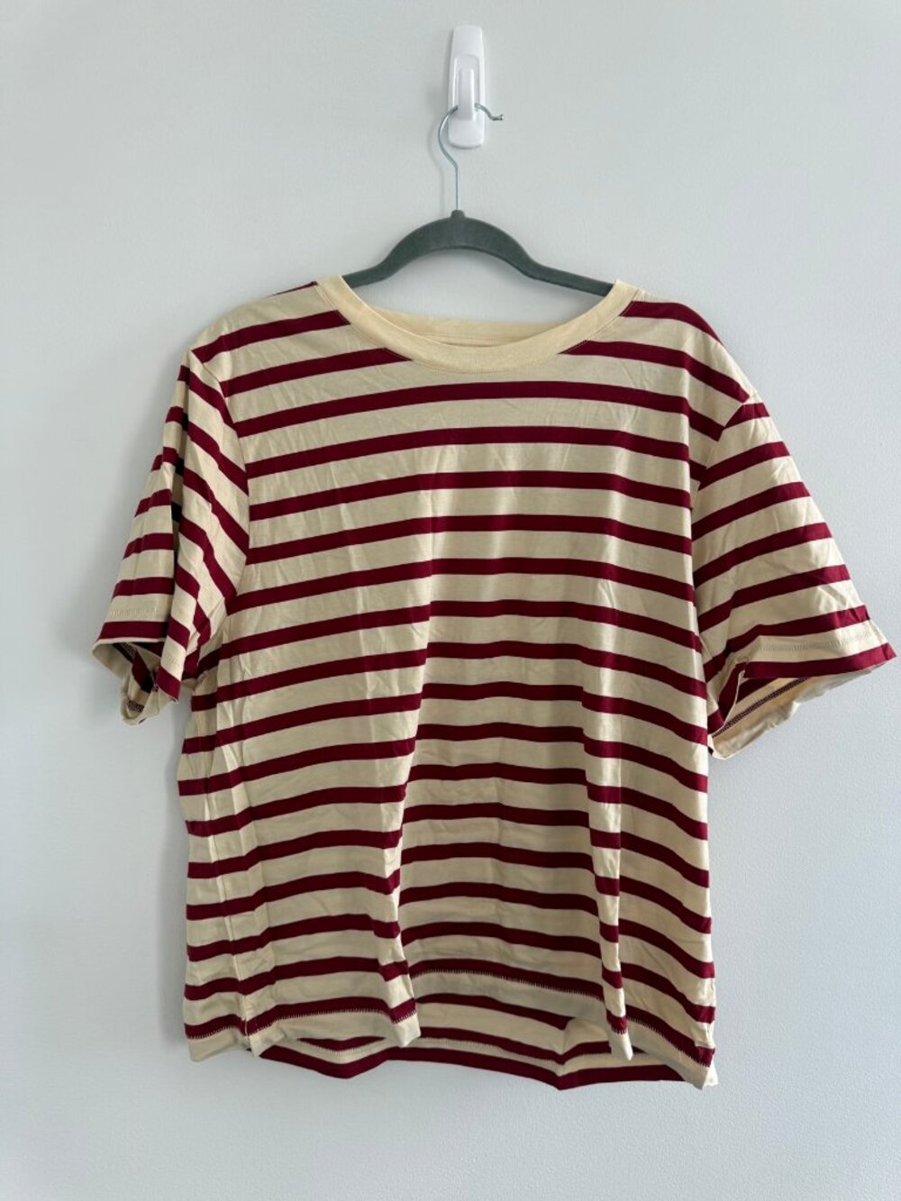 J.Crew Striped Boyfriend T-Shirt Cream Burgundy XL